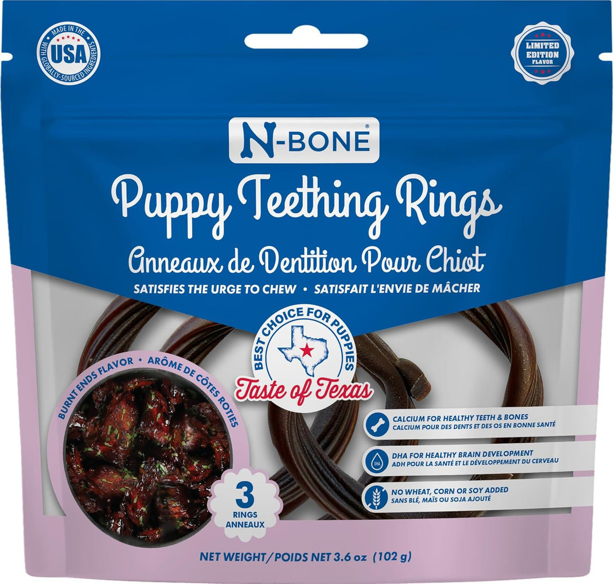 N-Bone Puppy Teething Rings, Chicken Flavor, Natural Puppy Teething Chews & Chew Treats, Helps Soothe Teething Gums, Calcium Enriched, 6 Rings