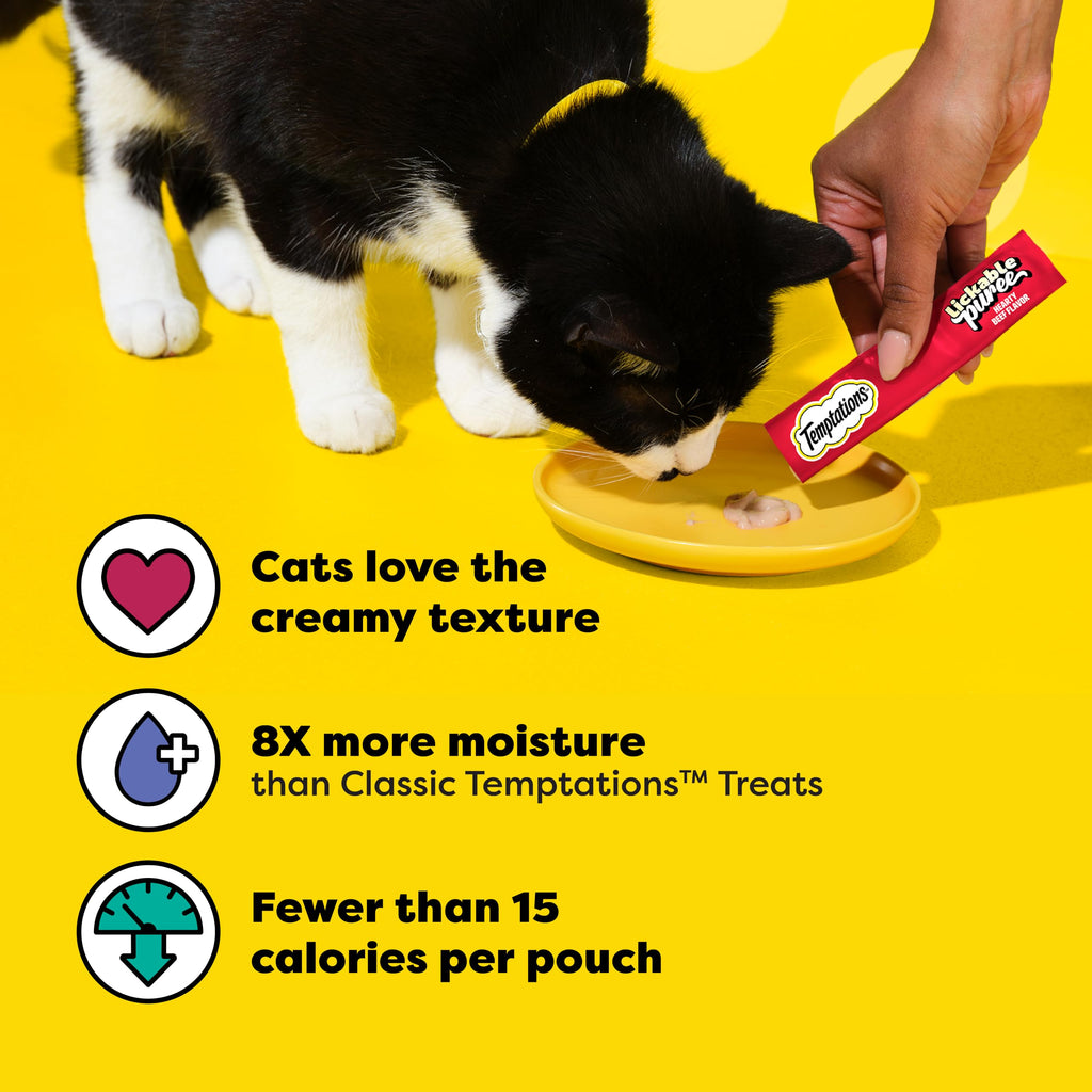 Temptations Creamy Puree Lickable Cat Treats, Beef Liver, 16 Count