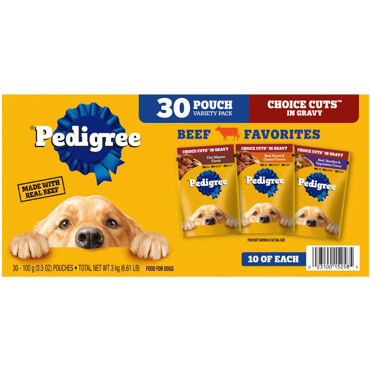 Pedigree Choice Cuts Wet Dog Food Pouch, Protein Variety, 3.5 oz, 30 Count