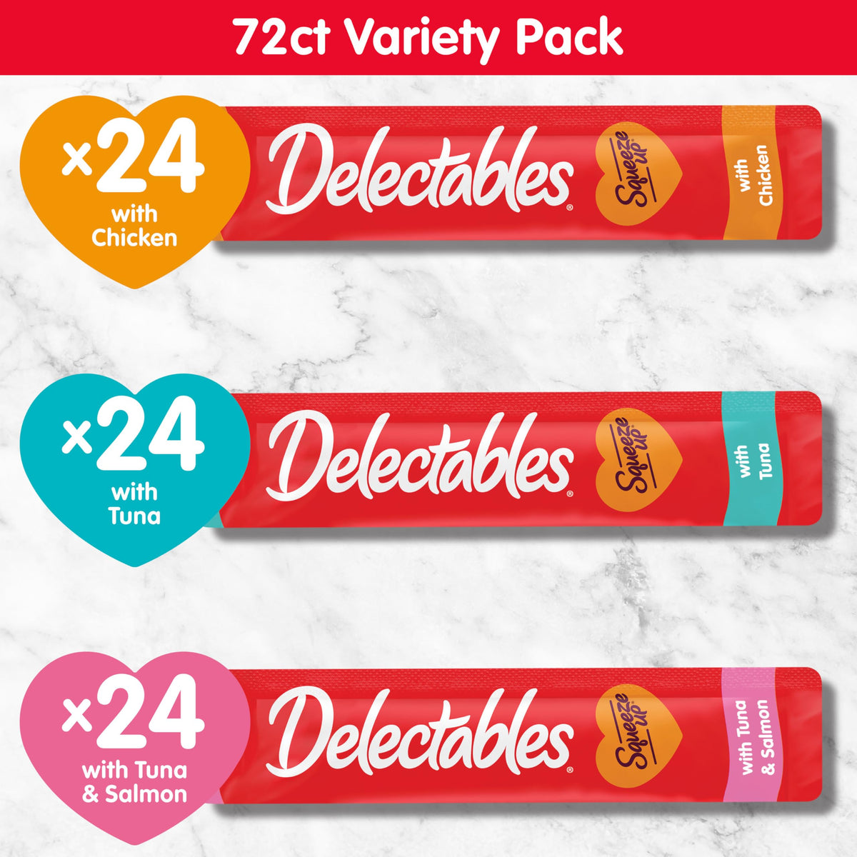 Delectables Squeeze Up Variety Pack, Creamy Squeezable Puree, Lickable Wet Cat Treats, Grain Free, No Added Fillers, No by-Products, No Added Preservatives, 0.5 Ounces Tube, 20 Tubes Total