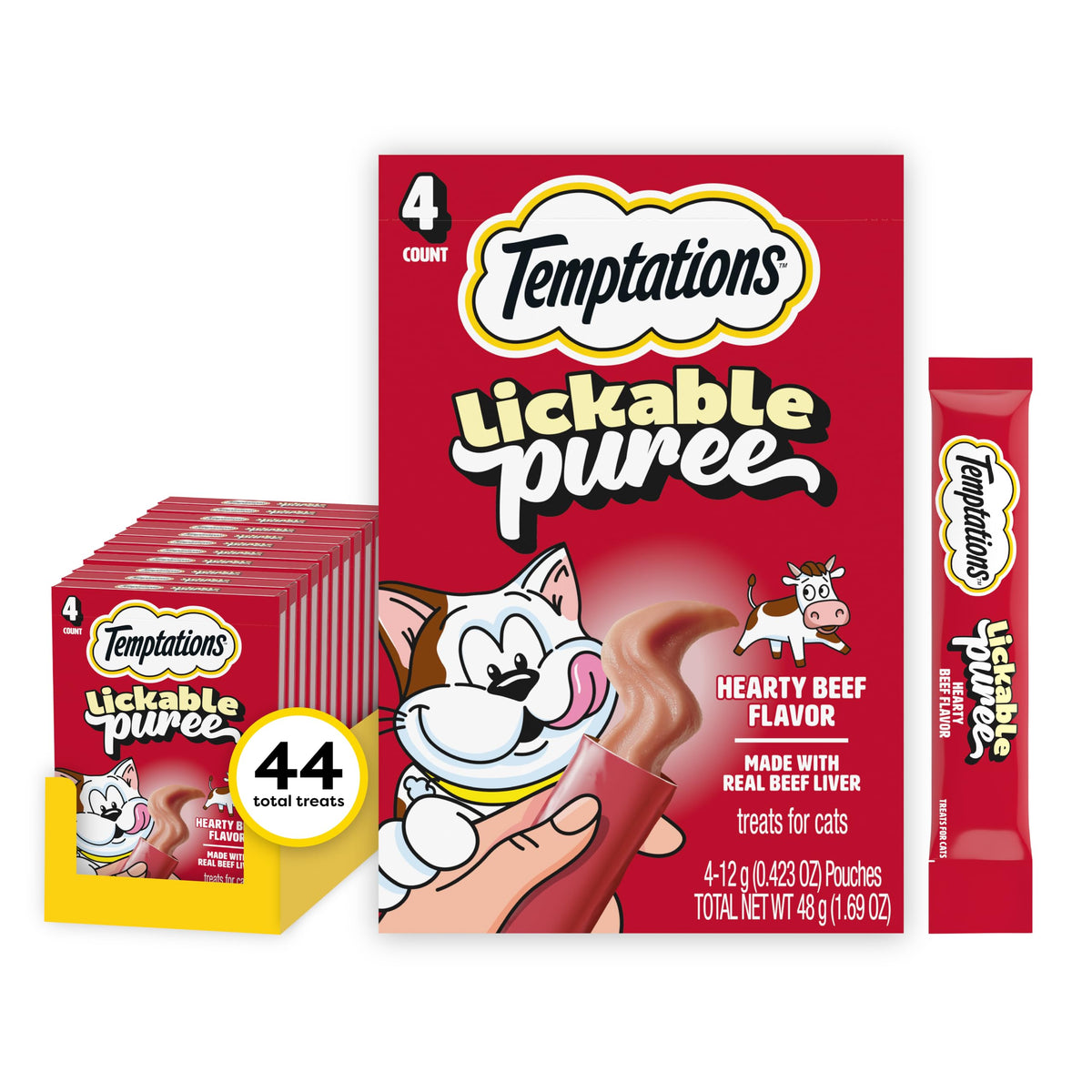 Temptations Creamy Puree Lickable Cat Treats, Beef Liver, 16 Count