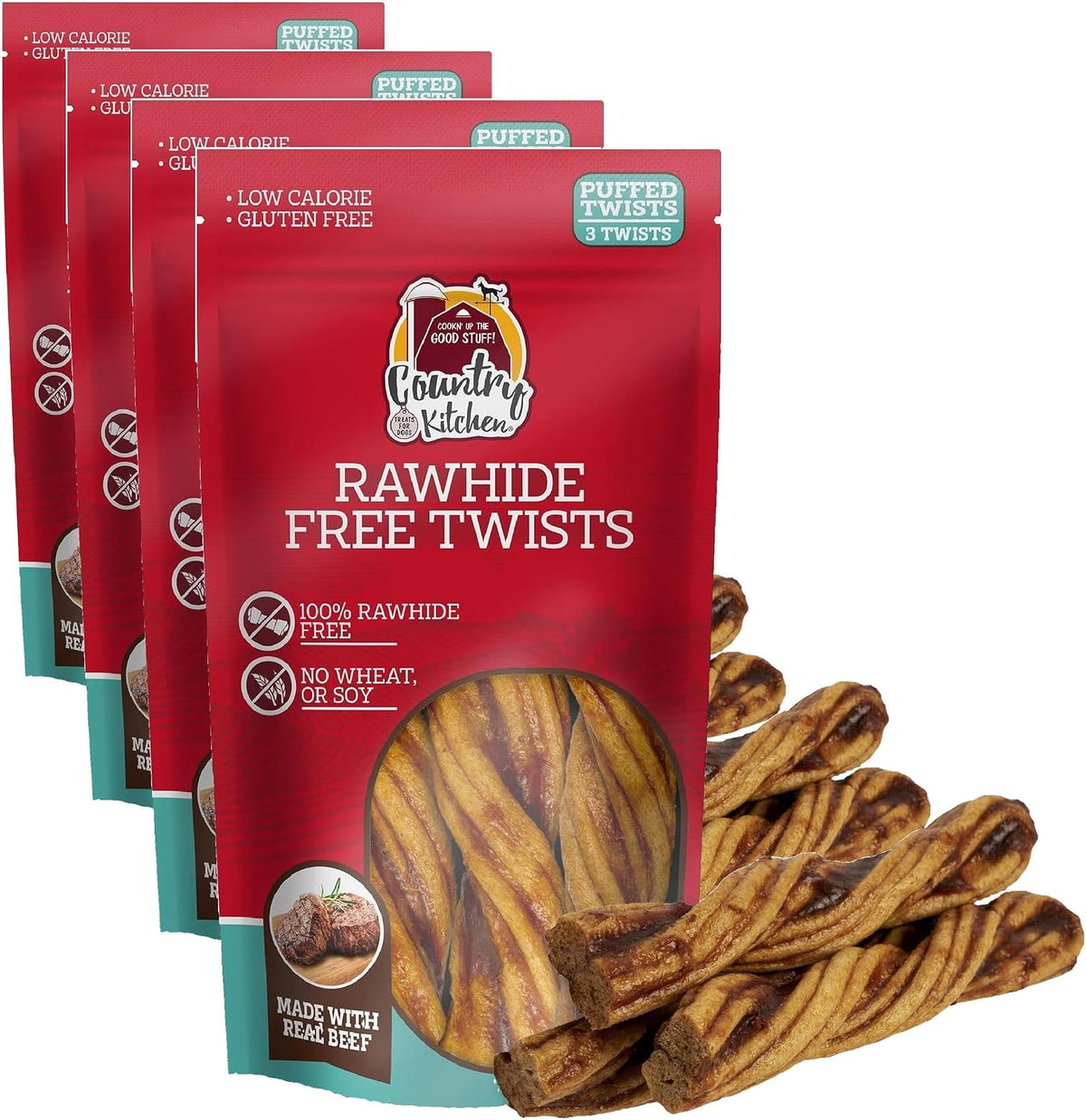Country Kitchen Rawhide Free, Beef Twists Dog Chews, 9 Count (Pack of 12)