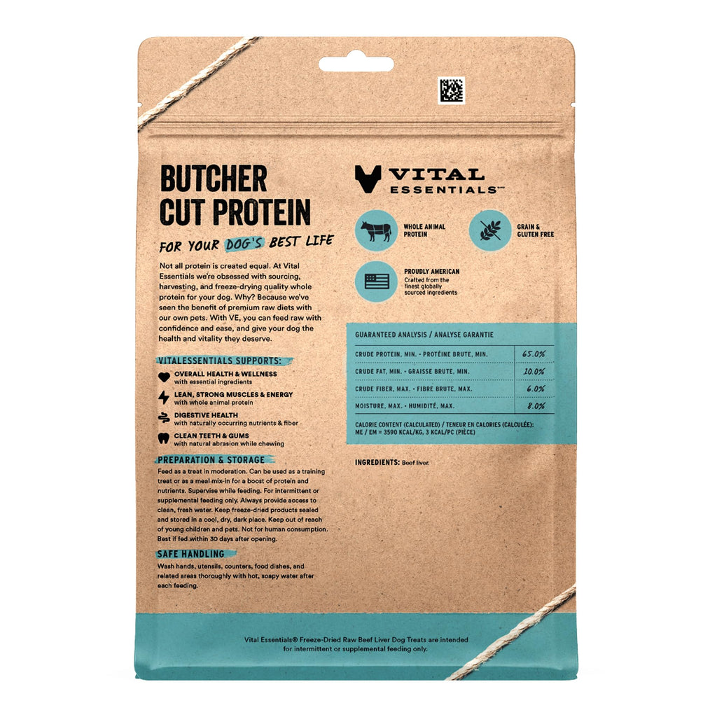 Vital Essentials Freeze Dried Dog Treats, Beef Liver, 2.1 oz Bag