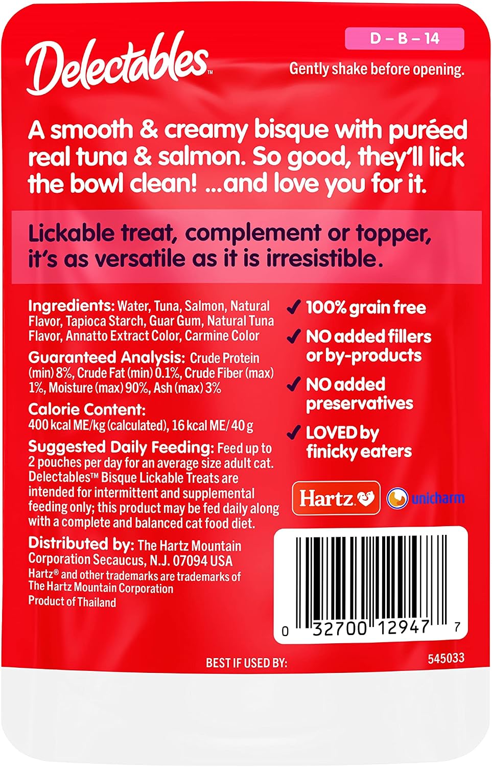 Delectables Lickable Treat Bisque Wet Cat Treat Variety Pack, Food Topper, Hydrating, Grain-Free, No Fillers, No By-Products, No Added Preservatives, 1.4oz Pouch, 30ct