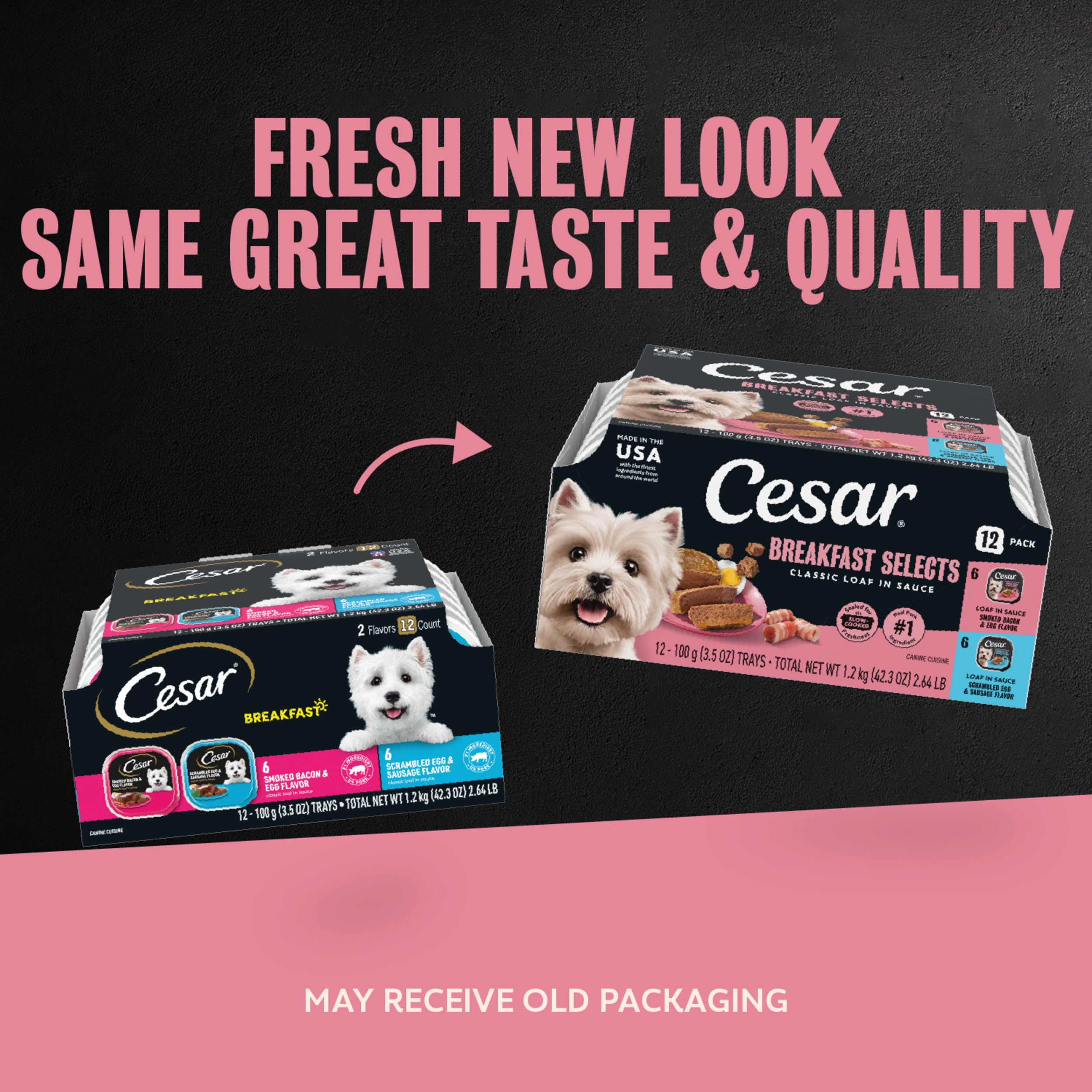 Cesar Classic Loaf in Sauce Wet Dog Food, Meaty Selects, 3.5 oz, 24 Count
