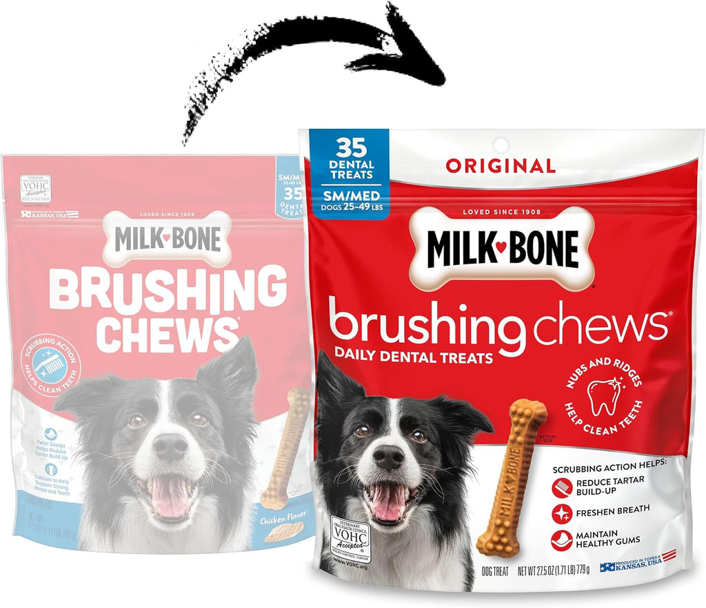 Milk-Bone Brushing Chews, Small/Medium, Original Flavor, 35 Dental Treats