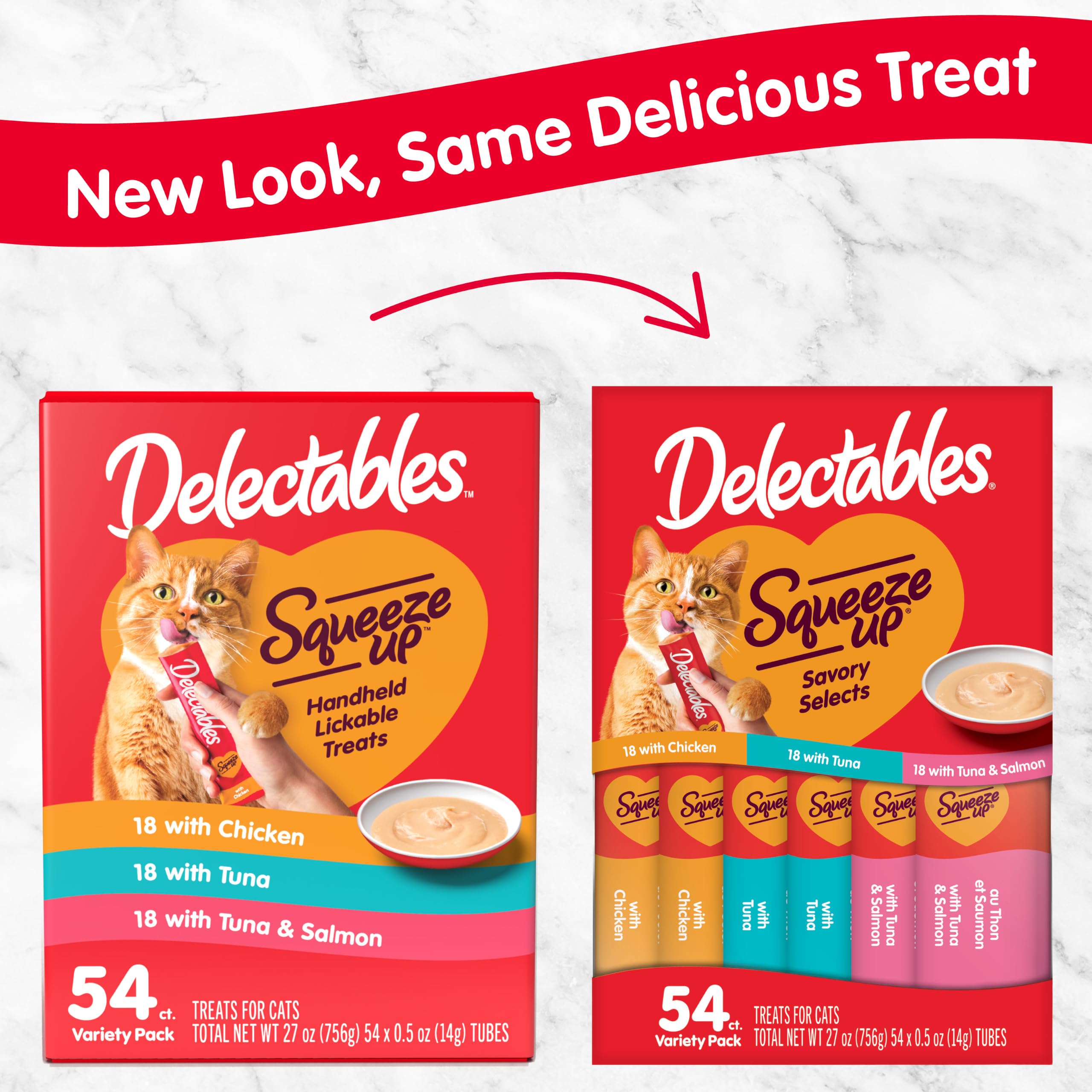 Delectables Squeeze Up Variety Pack, Creamy Squeezable Puree, Lickable Wet Cat Treats, Grain Free, No Added Fillers, No by-Products, No Added Preservatives, 0.5 Ounces Tube, 20 Tubes Total
