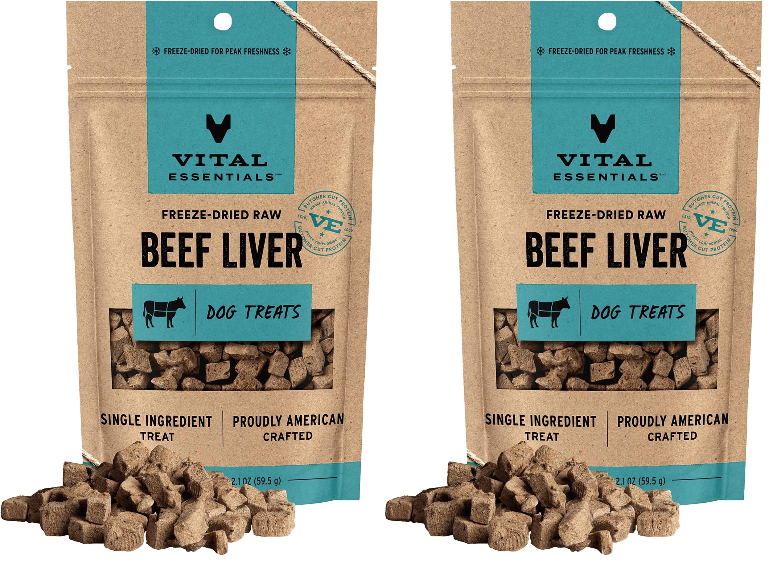 Vital Essentials Freeze Dried Dog Treats, Beef Liver, 2.1 oz Bag