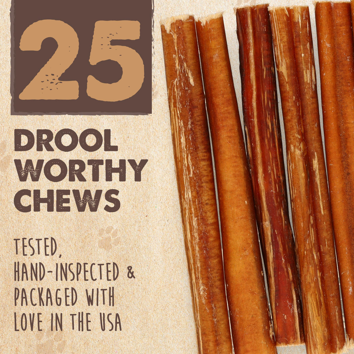 Mighty Paw 12" Bully Sticks for Dogs - Large, Medium and Small Breeds Chew