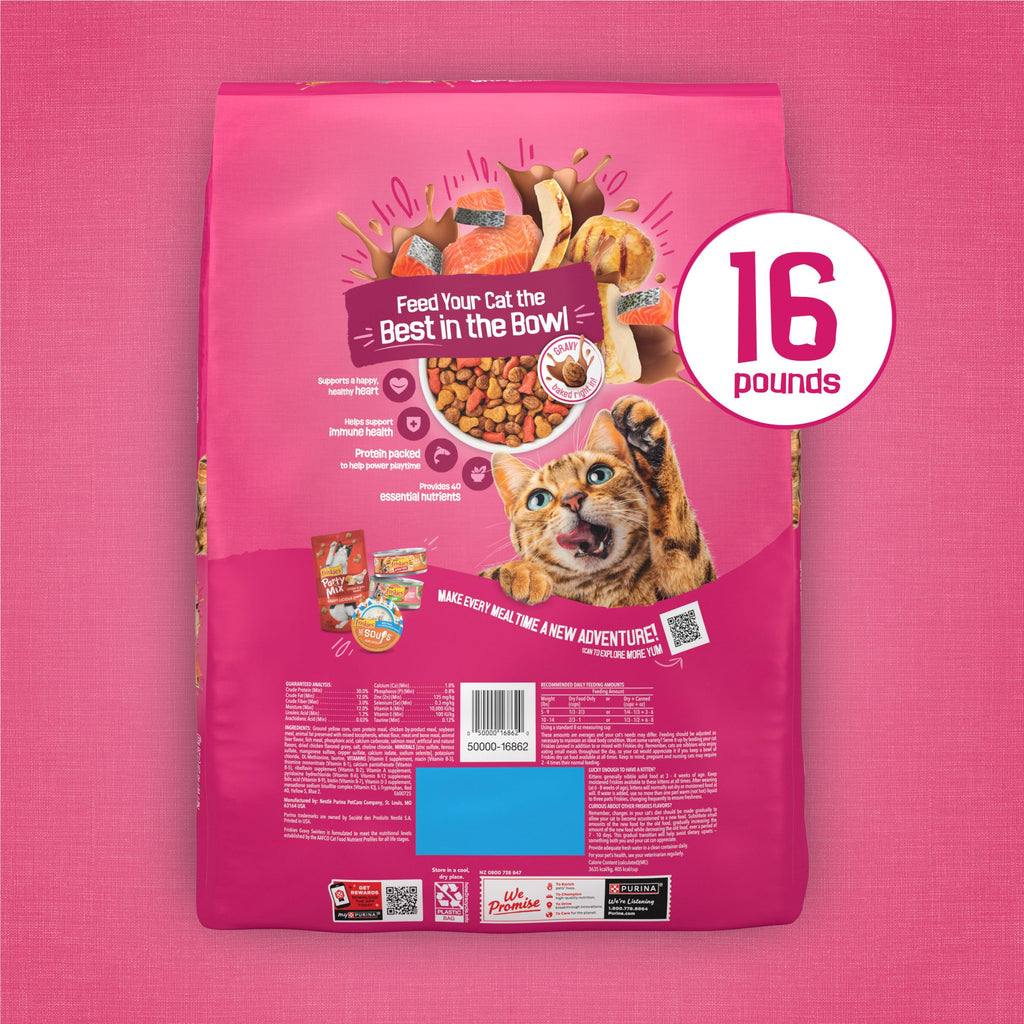 Purina Friskies Gravy Swirlers With Flavors of Chicken, Salmon and Gravy Dry Cat Food - 3.15 lb. Bag