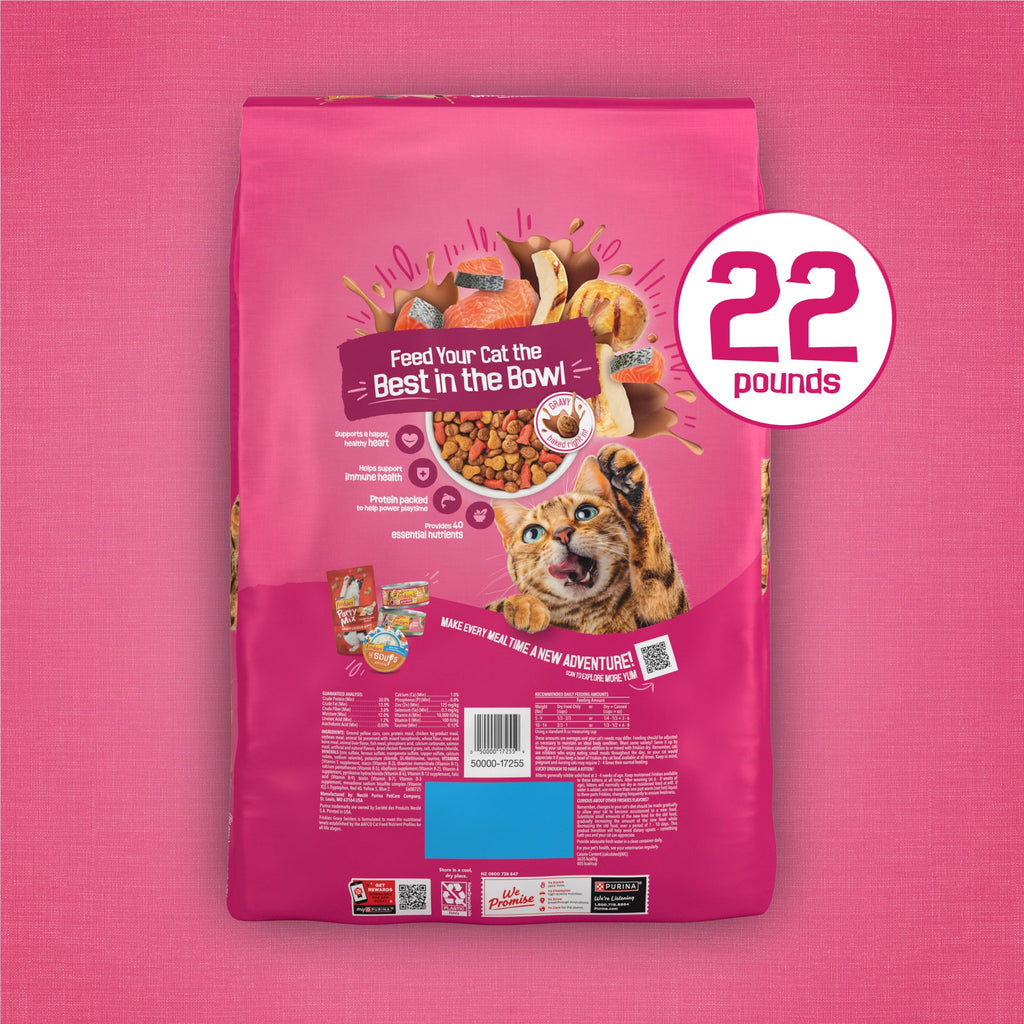 Purina Friskies Gravy Swirlers With Flavors of Chicken, Salmon and Gravy Dry Cat Food - 3.15 lb. Bag