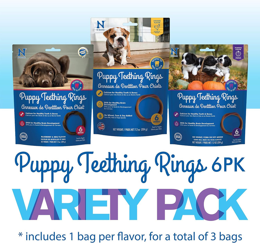 N-Bone Puppy Teething Rings, Chicken Flavor, Natural Puppy Teething Chews & Chew Treats, Helps Soothe Teething Gums, Calcium Enriched, 6 Rings