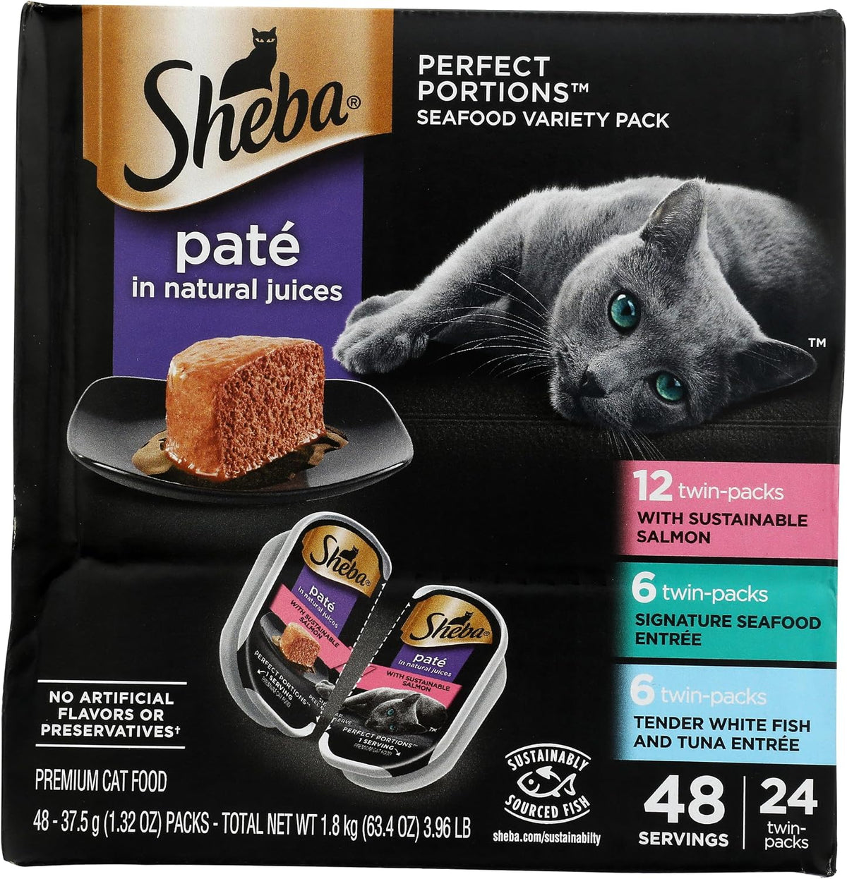 Sheba Perfect Portions Pate Wet Cat Food, Seafood Variety, 2.6 oz, 24 ct