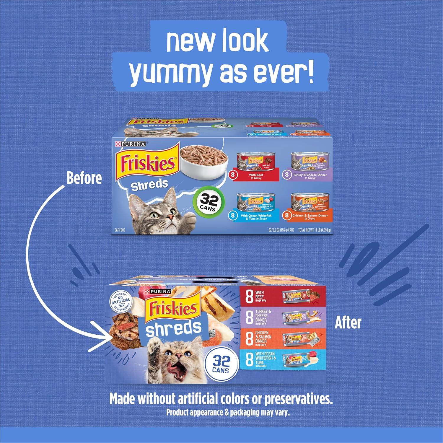 Purina Friskies Wet Cat Food Variety Pack, Shreds, 40 Pack 5.5 oz Cans