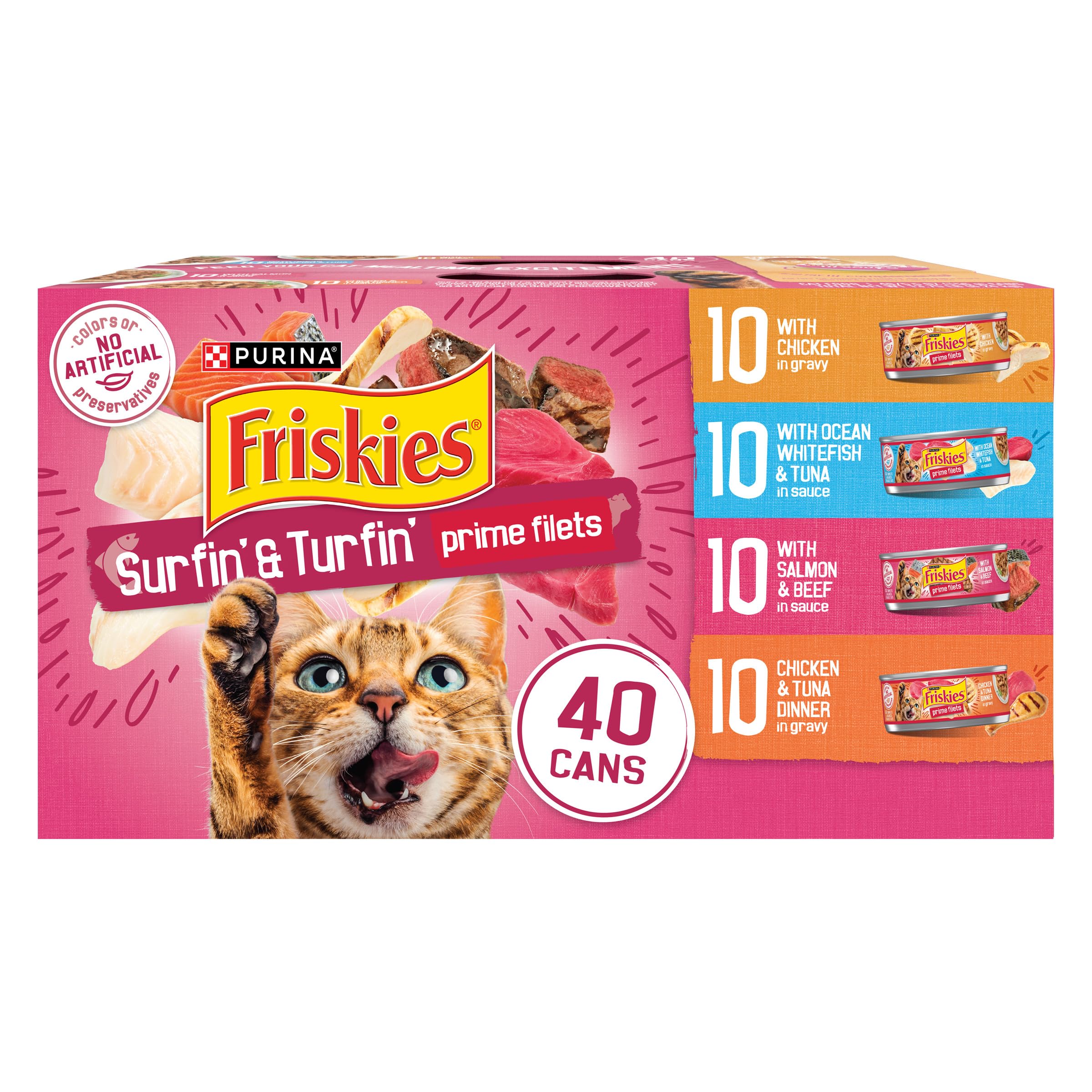 Purina Friskies Prime Filets Cat Food Variety Pack, 48 Ct Cans