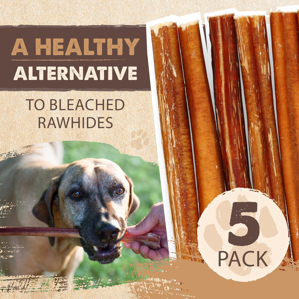 Mighty Paw 12" Bully Sticks for Dogs - Large, Medium and Small Breeds Chew