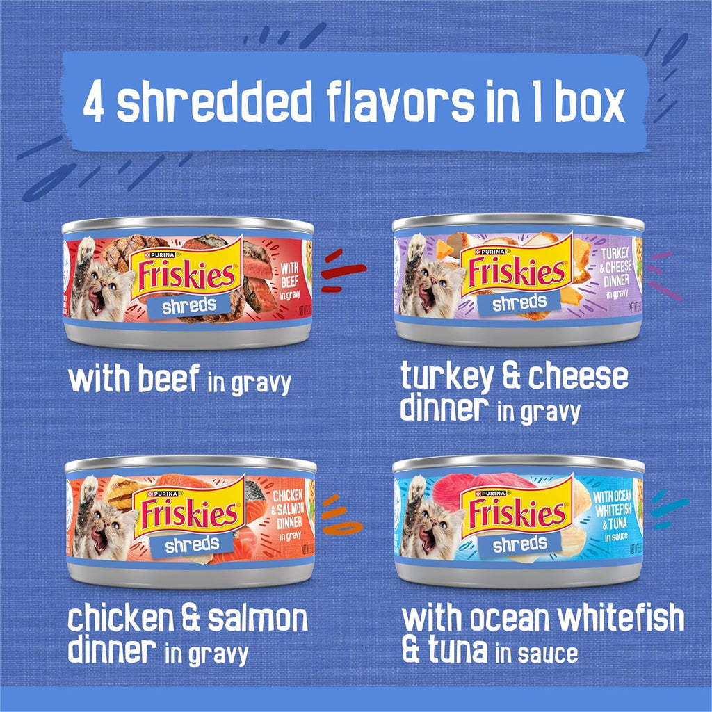 Purina Friskies Wet Cat Food Variety Pack, Shreds, 40 Pack 5.5 oz Cans