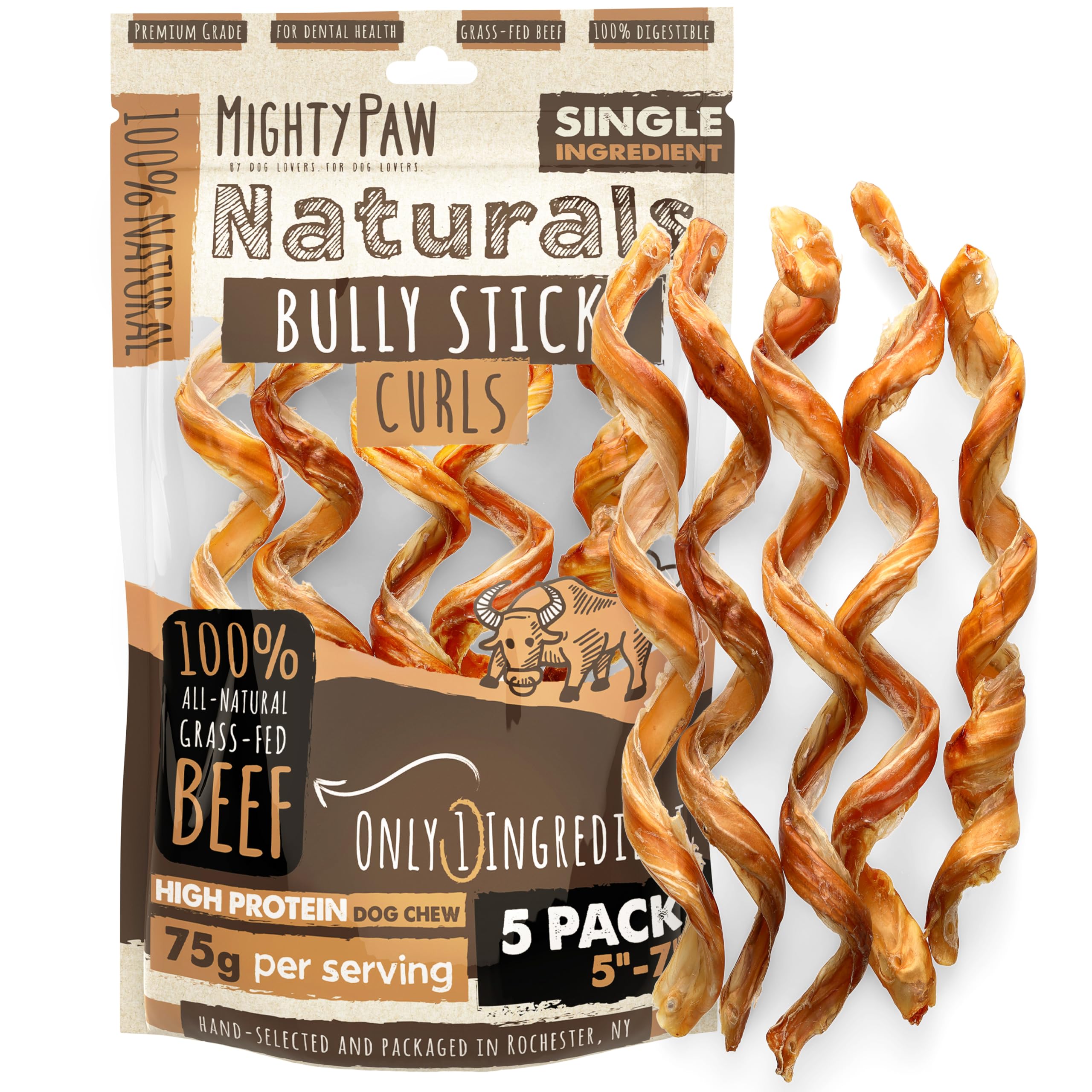 Mighty Paw 12" Bully Sticks for Dogs - Large, Medium and Small Breeds Chew