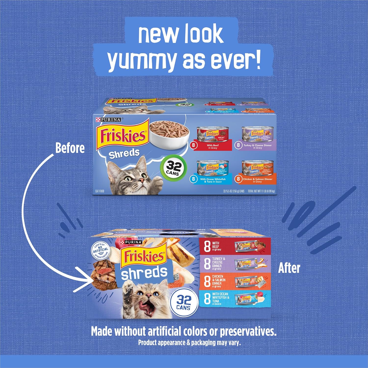 Purina Friskies Wet Cat Food Variety Pack, Shreds, 40 Pack 5.5 oz Cans