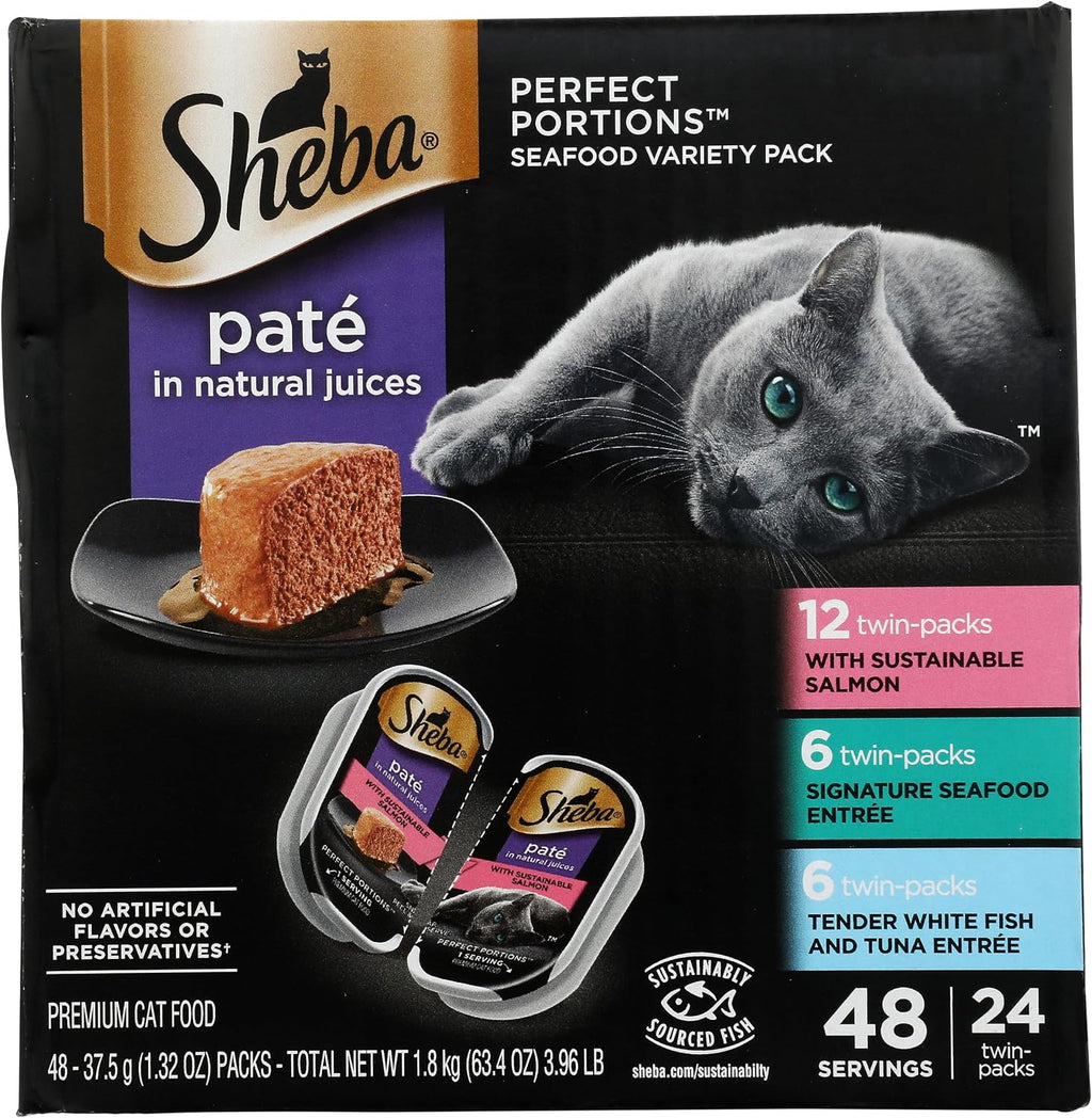 Sheba Perfect Portions Pate Wet Cat Food, Seafood Variety, 2.6 oz, 24 ct