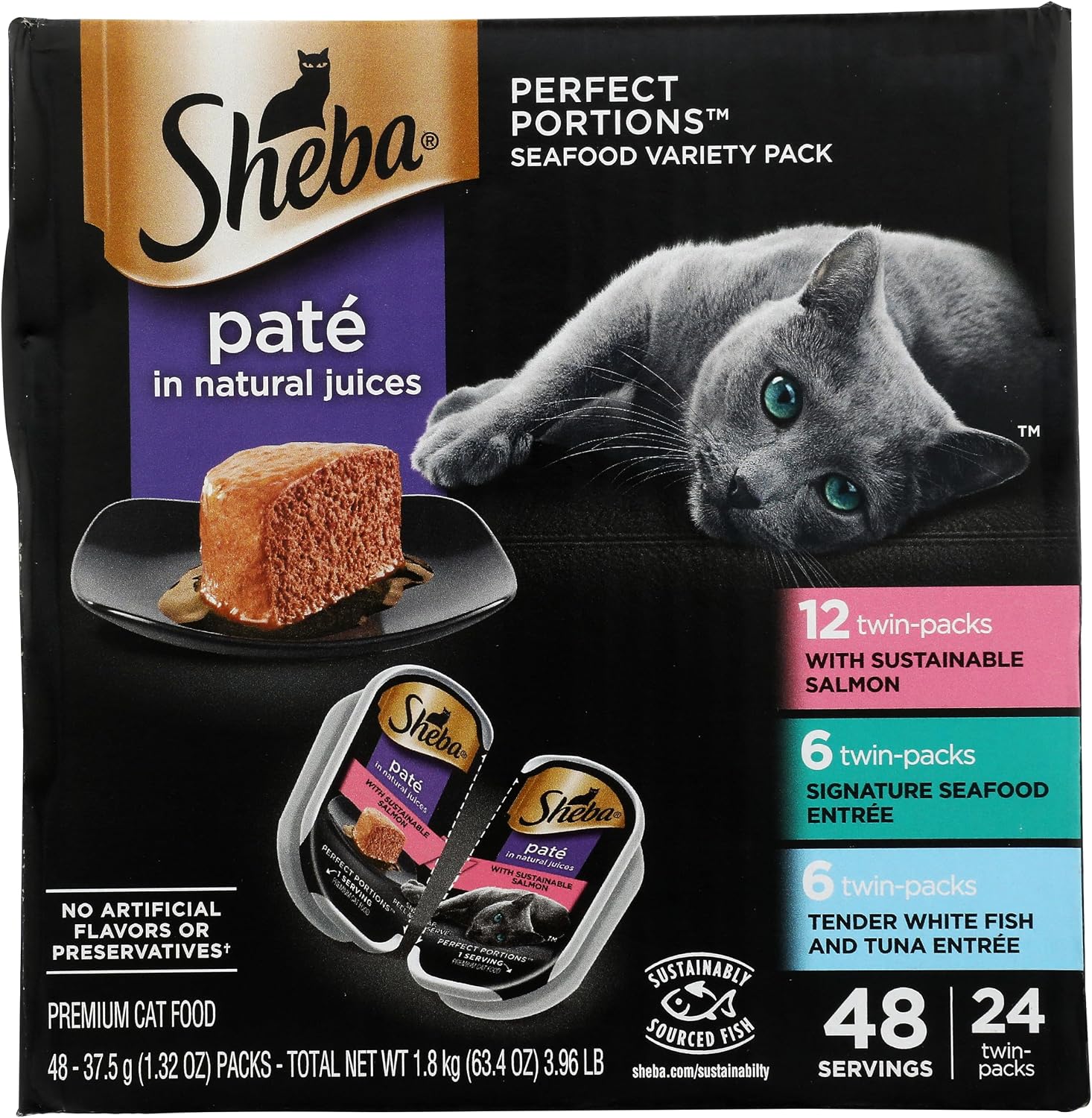 Sheba Perfect Portions Pate Wet Cat Food, Seafood Variety, 2.6 oz, 24 ct