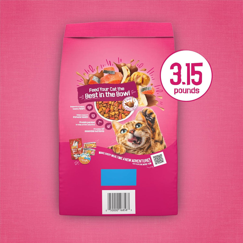 Purina Friskies Gravy Swirlers With Flavors of Chicken, Salmon and Gravy Dry Cat Food - 3.15 lb. Bag