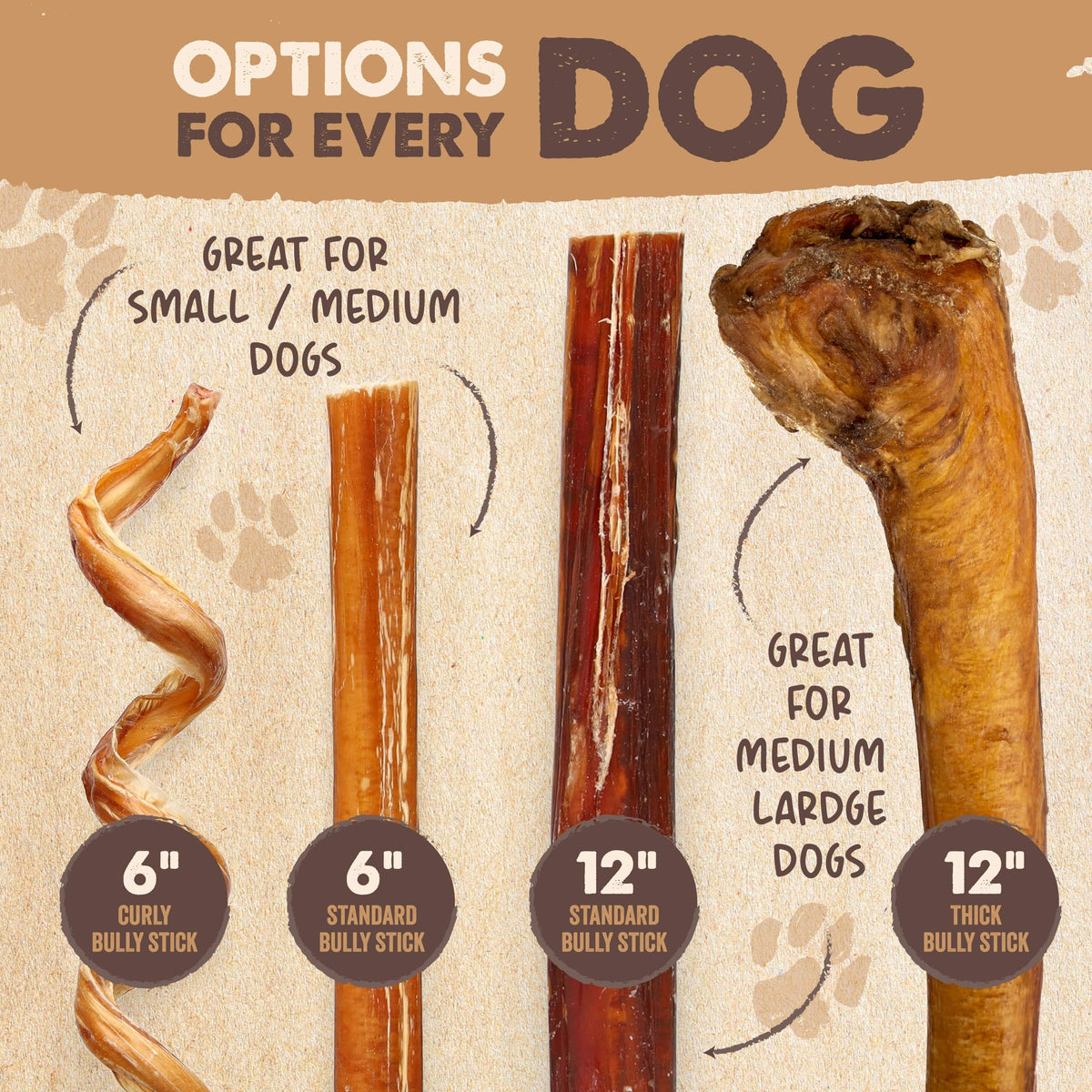 Mighty Paw 12" Bully Sticks for Dogs - Large, Medium and Small Breeds Chew