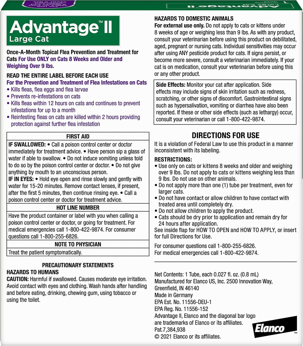 Advantage II Large Cat Vet-Recommended Flea Treatment & Prevention | Cats Over 9 lbs. | 2-Month Supply