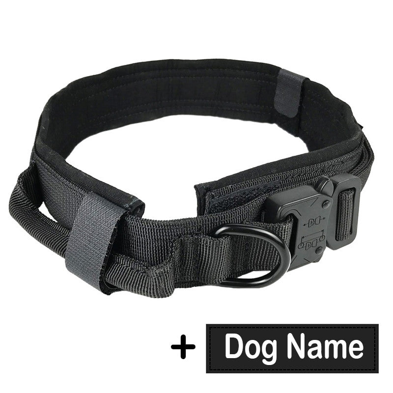 Dog Tag Nylon Tactical Collar With Handle Training Personalized