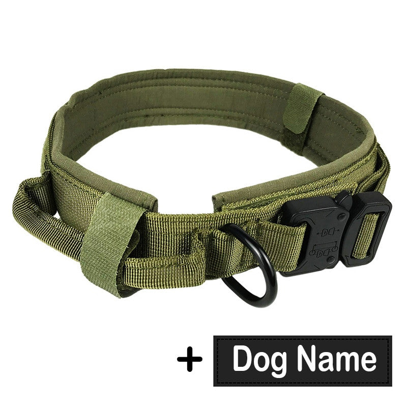 Dog Tag Nylon Tactical Collar With Handle Training Personalized