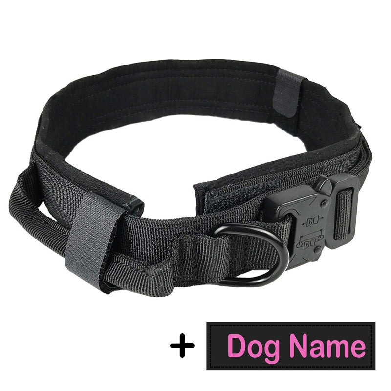 Dog Tag Nylon Tactical Collar With Handle Training Personalized