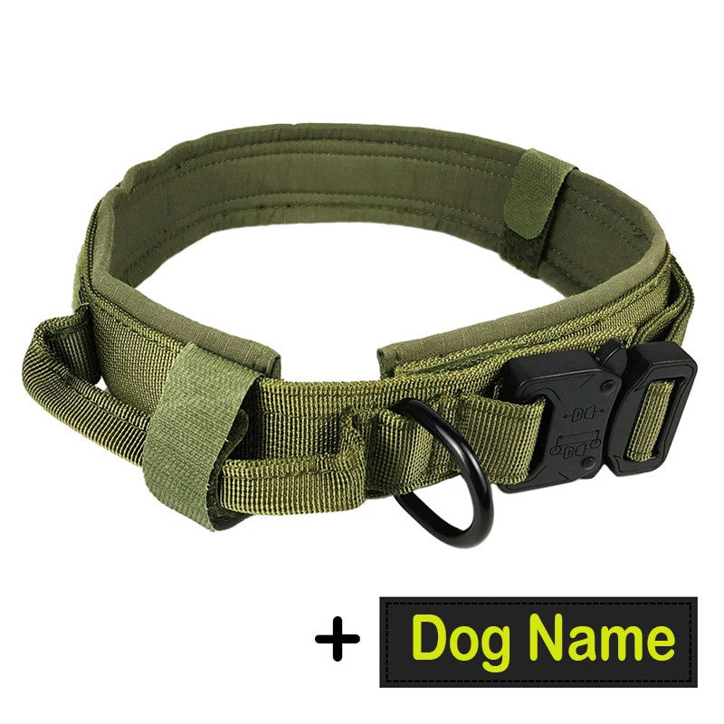 Dog Tag Nylon Tactical Collar With Handle Training Personalized