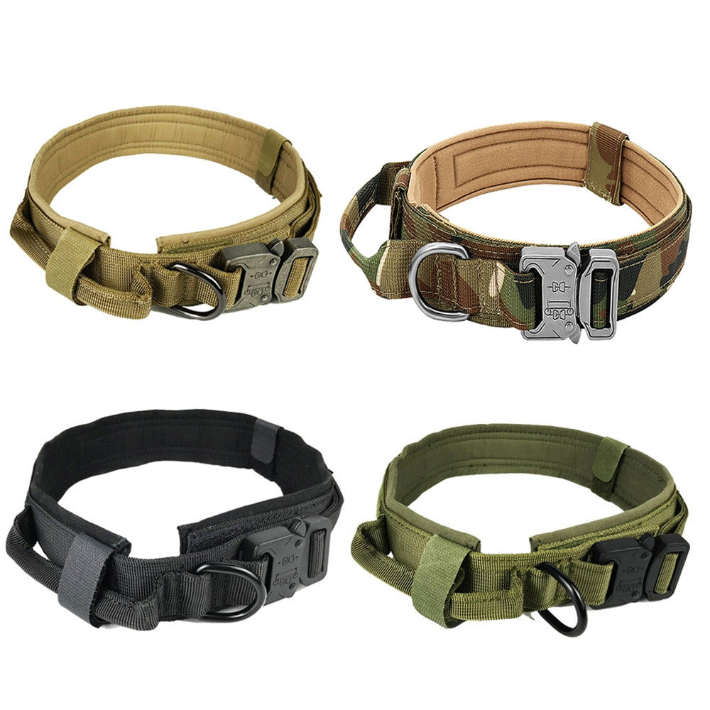 Dog Tag Nylon Tactical Collar With Handle Training Personalized