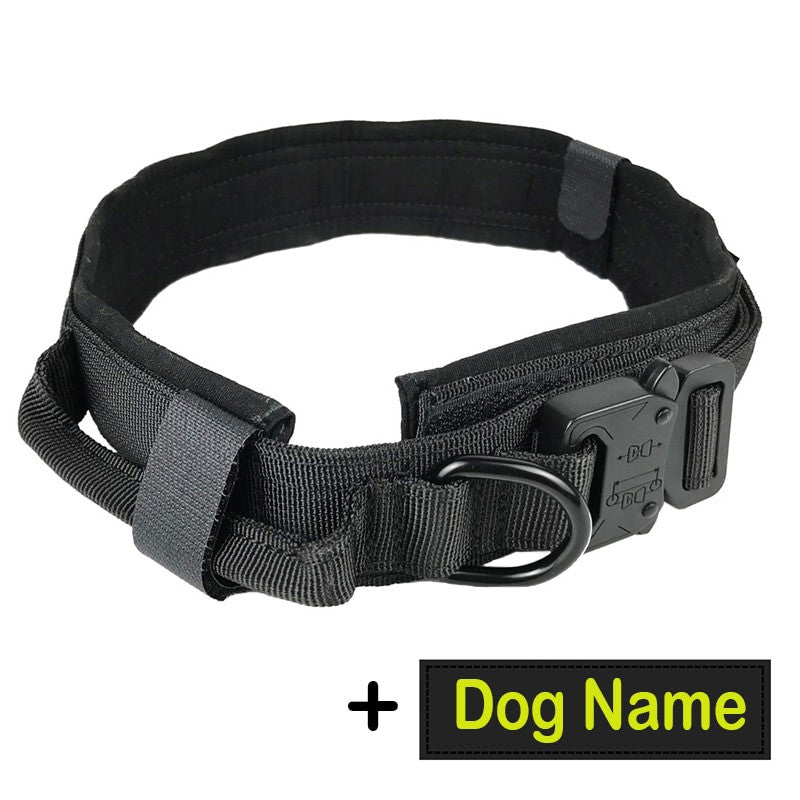 Dog Tag Nylon Tactical Collar With Handle Training Personalized
