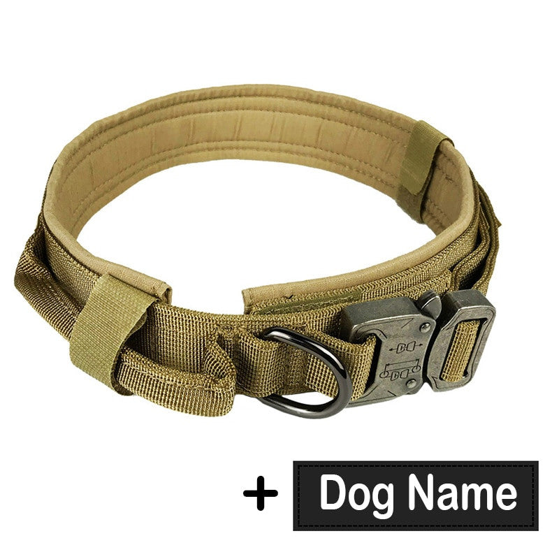 Dog Tag Nylon Tactical Collar With Handle Training Personalized