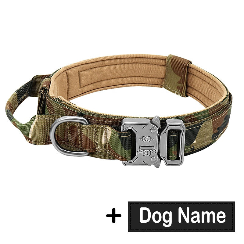 Dog Tag Nylon Tactical Collar With Handle Training Personalized