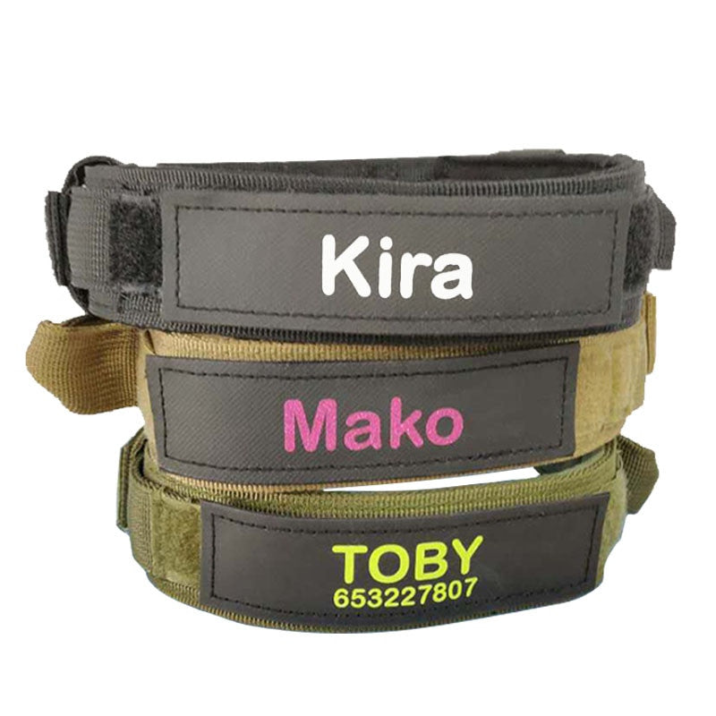 Dog Tag Nylon Tactical Collar With Handle Training Personalized