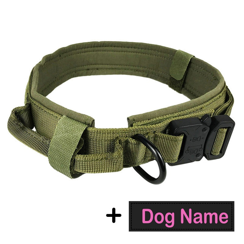 Dog Tag Nylon Tactical Collar With Handle Training Personalized