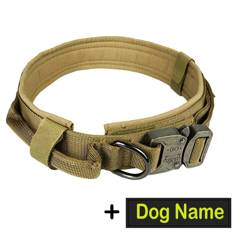 Dog Tag Nylon Tactical Collar With Handle Training Personalized