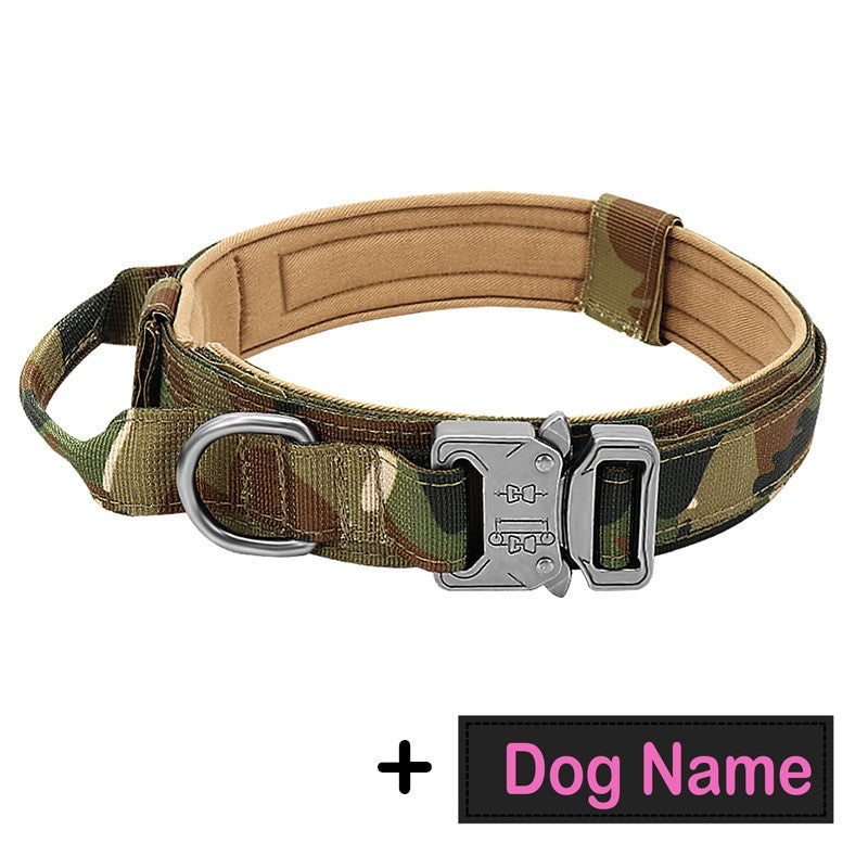 Dog Tag Nylon Tactical Collar With Handle Training Personalized