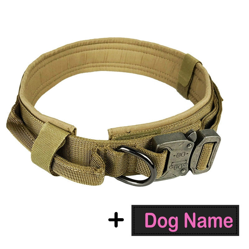 Dog Tag Nylon Tactical Collar With Handle Training Personalized