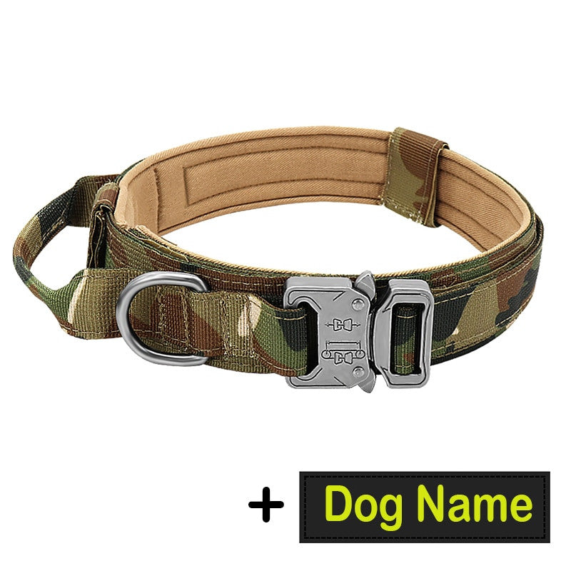 Dog Tag Nylon Tactical Collar With Handle Training Personalized