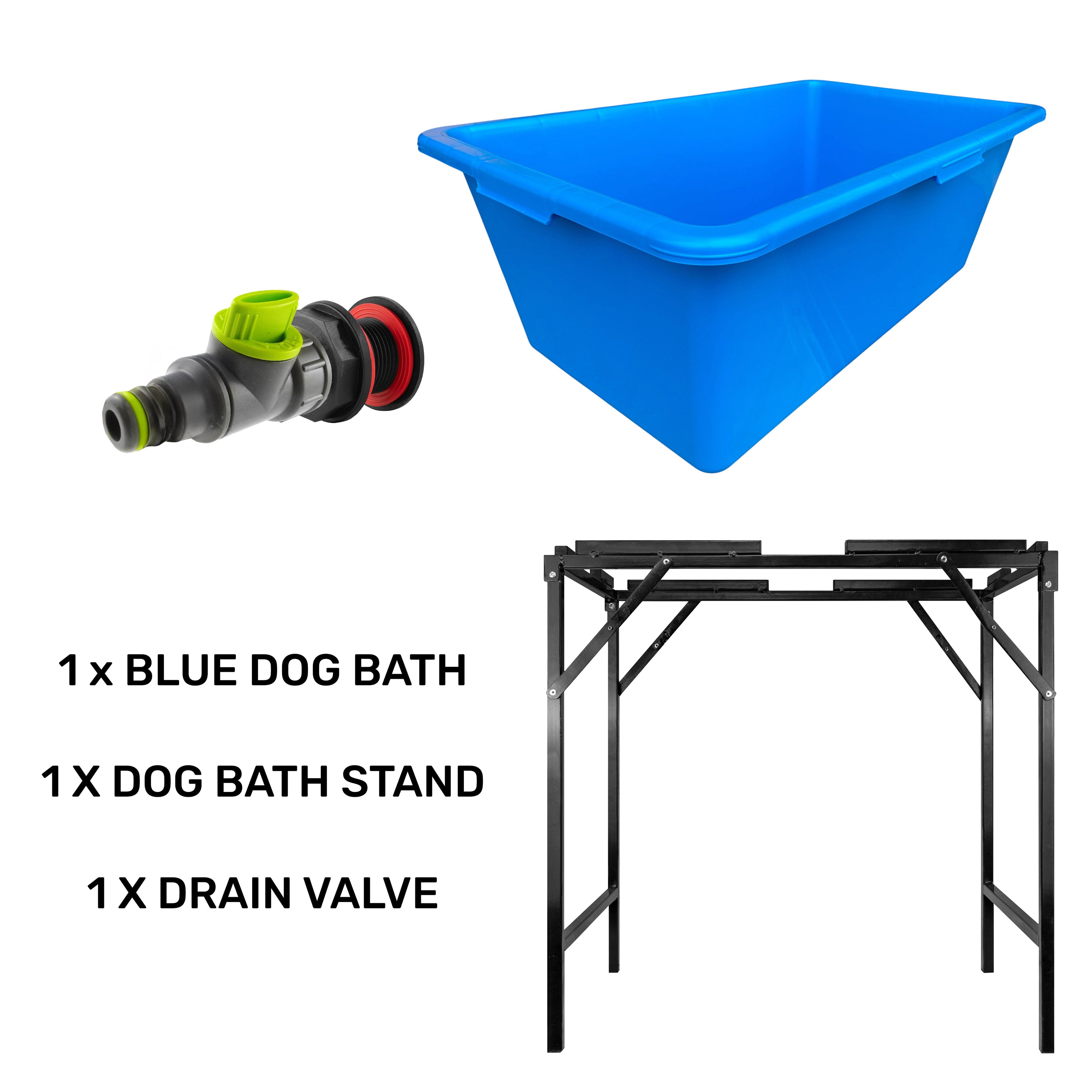 Blue Dog Bath with Drain Valve (Lime) and Stand for DIY Workshop Accessory