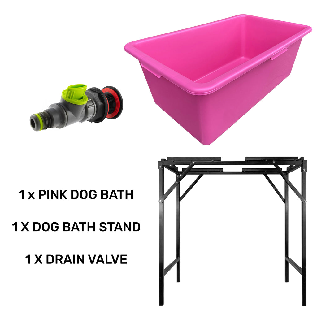 Pink Dog Bath with Drain Valve (Lime) and Stand for DIY Workshop Accessory