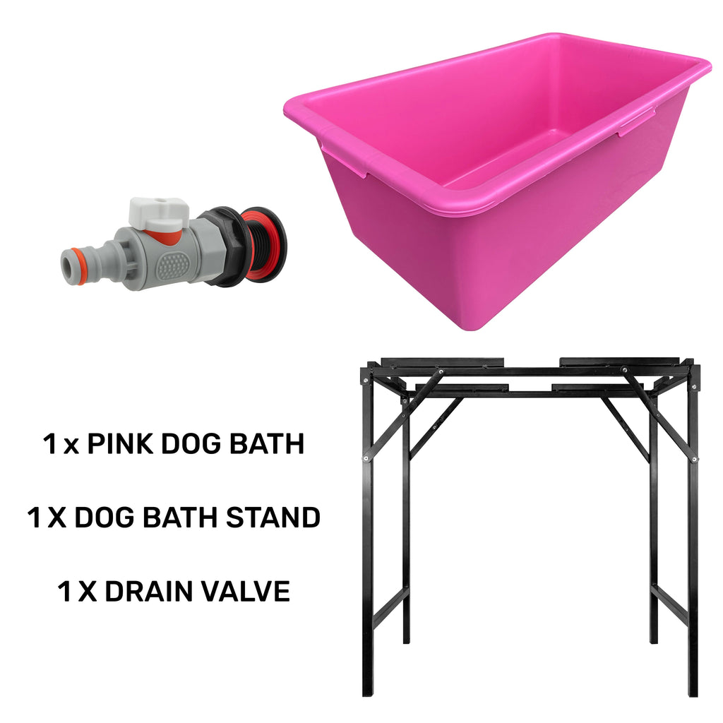 Pink Dog Bath with Drain Valve (WL) and Stand BSP Thread Fitting Water Connector